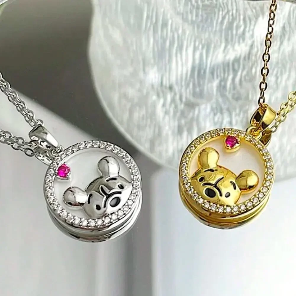 Disney Winnie The Pooh Necklace Charm Gold Plated Crystal Stone